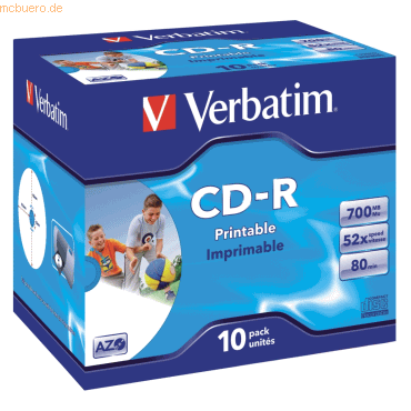 Verbatim CD-Rohlinge 700MB/80min bedruckbar im Jewel Case VE=10 Stück von Verbatim