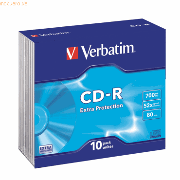 Verbatim CD-Rohlinge 700MB/80min im Slim Case VE=10 Stück von Verbatim