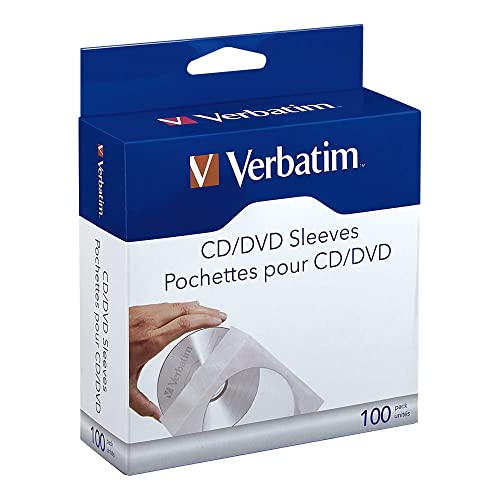 Verbatim CD Umschläge, 100 Stück, CD Hüllen, Hüllen für CD Rohlinge, Schutz vor Staub & Schmutz, CD Schutzhüllen mit Sichtfenster, verschließbare Papierhüllen für CD & DVD & Blu-Ray von Verbatim