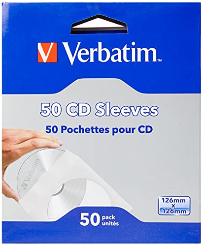 Verbatim CD Umschläge, 50 Stück, CD Hüllen, Hüllen für CD Rohlinge, Schutz vor Staub & Schmutz, CD Schutzhüllen mit Sichtfenster, verschließbare Papierhüllen für CD & DVD & Blu-Ray von Verbatim