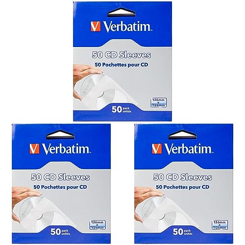 Verbatim CD-Umschläge - verschließbare Papierhüllen für CD, DVD und Blu-Ray mit transparentem Sichtfenster, 50 Stück, weiß, 99999 (Packung mit 3) von Verbatim