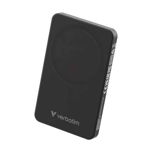 Verbatim Charge 'n' Go Essentials Powerbank MagSafe 5.000mAh 15W magnetisch, PD 20W Schnellladefunktion mit LED-Anzeige für iPhone 16/15/14/13/12 Pro/Pro Max, inkl. USB-C-auf-USB-C-Kabel, Schwarz von Verbatim