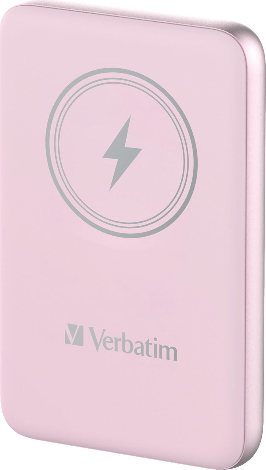 Verbatim Charge n Go - Induktive Power Bank - Magnethalterung - Li-Pol - 10000 mAh - 20 Watt - 2,4 A - Apple Fast Charge, PD 3,0, QC 3,0, Apple 2,4A, USB BC 1,2 (24 pin USB-C) - pink (32248) von Verbatim