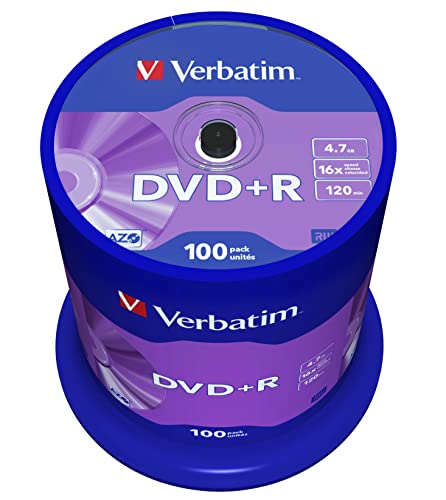 Verbatim DVD+R 16x Matt Silver 4.7GB, 100er Pack Spindel, DVD Rohlinge, 16-fache Brenngeschwindigkeit & Hardcoat Scratch Guard, DVD leer, Rohlinge DVD, DVD Rohlinge Spinde von Verbatim