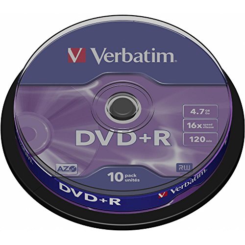 Verbatim DVD+R 16x Matt Silver 4.7GB, 10er Pack Spindel, DVD Rohlinge, 16-fache Brenngeschwindigkeit & Hardcoat Scratch Guard, DVD leer, Rohlinge DVD, DVD Rohlinge Spinde von Verbatim