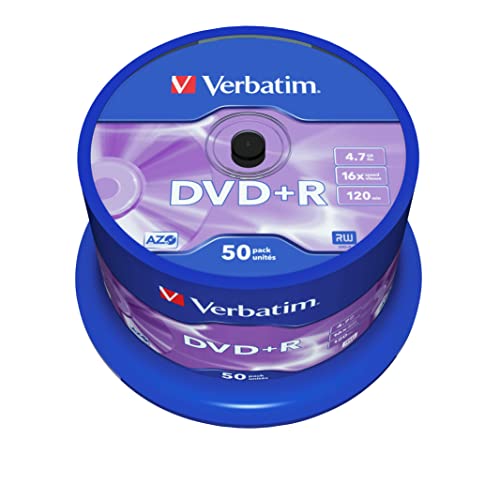 Verbatim DVD+R 16x Matt Silver 4.7GB 50er Pack Spindel DVD Rohlinge 16-fache Brenngeschwindigkeit & Hardcoat Scratch Guard DVD leer Rohlinge DVD DVD Rohlinge Spindel VB-DPR47S3A 50 Stück von Verbatim