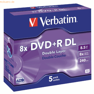 Verbatim DVD+R Double Layer 8x 8.5GB VE=5 Stück von Verbatim