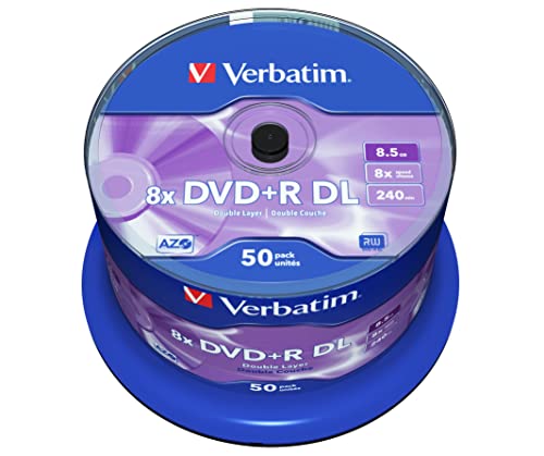Verbatim DVD+R Double Layer Matt Silver 8.5GB, 50er Pack Spindel, DVD Rohlinge beschreibbar, 8-fache Brenngeschwindigkeit & Hardcoat Scratch Guard, Rohlinge DVD-R, DVD leer von Verbatim
