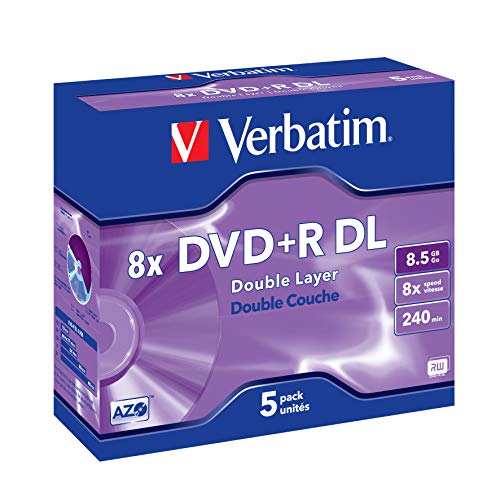 Verbatim DVD+R Double Layer Matt Silver 8.5GB, 5er Pack Jewel Case, DVD Rohlinge beschreibbar, 8-fache Brenngeschwindigkeit & Hardcoat Scratch Guard, Rohlinge DVD-R, DVD leer von Verbatim