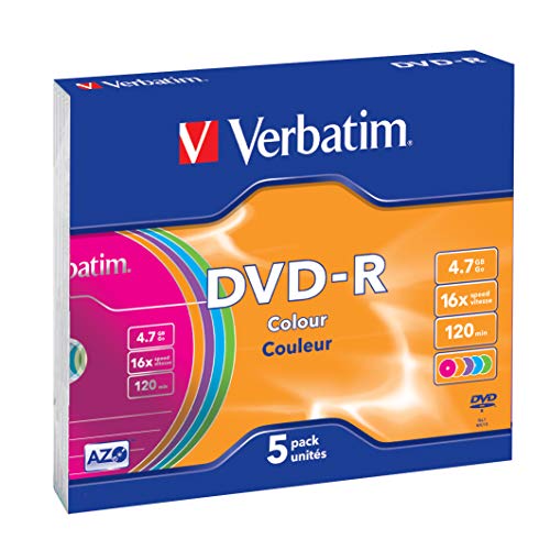 Verbatim DVD+RW 16x Colour 4.7GB, 5er Pack Slim Case, DVD Rohlinge beschreibbar, 16-fache Brenngeschwindigkeit & Hardcoat Scratch Guard, DVD leer, Rohlinge DVD wiederbeschreibbar von Verbatim