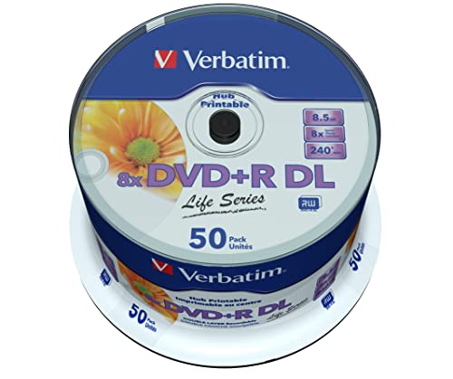 Verbatim DVD Double Layer DVD+R DL 8.5 GB / 240 min 8x, Full printable White No ID, 50 Stück in Cakebox von Verbatim