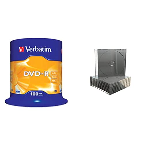 Verbatim DVD-R 16 x 4,7 GB TARRINA 100 Stück 43549 (4) & MediaRange BOX21-M Leerbox für CD (50-er Stück) schwarz von Verbatim