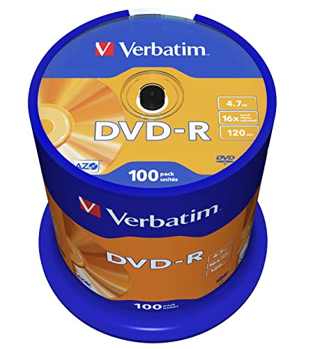 Verbatim DVD-R 16x Matt Silver 4.7GB, 100er Pack Spindel, DVD Rohlinge beschreibbar, 16-fache Brenngeschwindigkeit & Hardcoat Scratch Guard, DVD-R Rohlinge, DVD leer, Rohlinge DVD von Verbatim