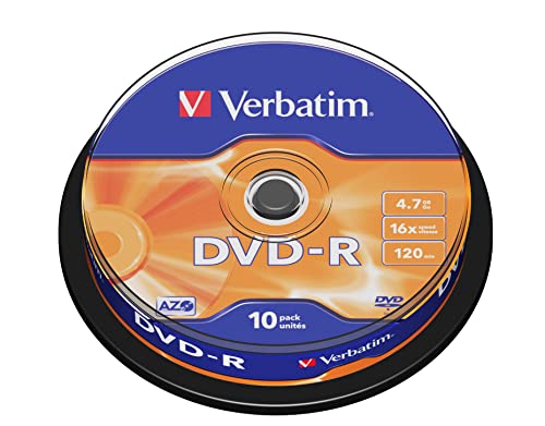 Verbatim DVD-R 16x Matt Silver 4.7GB, 10er Pack Spindel, DVD Rohlinge beschreibbar, 16-fache Brenngeschwindigkeit & Hardcoat Scratch Guard, DVD-R Rohlinge, DVD leer, Rohlinge DVD Verbatim DVD-R 16x Matt Silver 4.7GB, 10er Pack Spindel, DVD Rohlinge beschreibbar, 16-fache Brenngeschwindigkeit & Hardcoat Scratch Guard, DVD-R Rohlinge, DVD leer, Rohlinge DVD von Verbatim