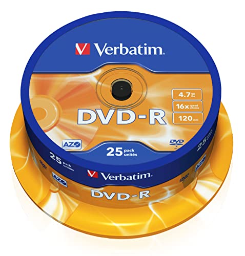 Verbatim DVD-R 16x Matt Silver 4.7GB, 25er Pack Spindel, DVD Rohlinge beschreibbar, 16-fache Brenngeschwindigkeit & Hardcoat Scratch Guard, DVD-R Rohlinge, DVD leer, Rohlinge DVD Verbatim DVD-R 16x Matt Silver 4.7GB, 25er Pack Spindel, DVD Rohlinge beschreibbar, 16-fache Brenngeschwindigkeit & Hardcoat Scratch Guard, DVD-R Rohlinge, DVD leer, Rohlinge DVD von Verbatim