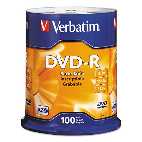 Verbatim DVD-R Blanko-Discs AZO Dye 4,7 GB 16 x beschreibbare Disc – 100 Stück Spindel von Verbatim