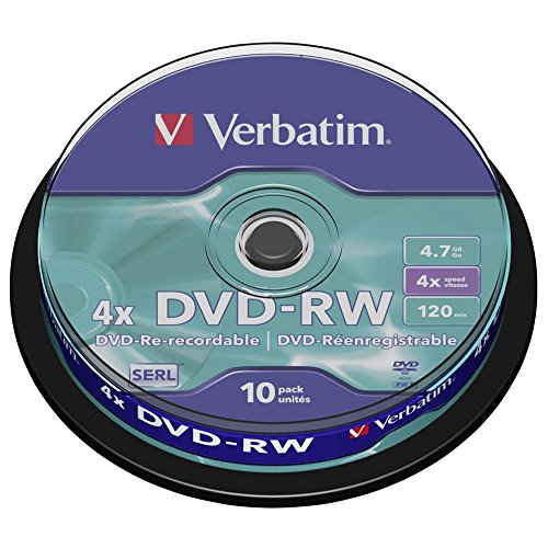 Verbatim DVD-RW 4x Matt Silver 4.7GB, 10er Pack Spindel, DVD Rohlinge beschreibbar, 4-fache Brenngeschwindigkeit & Hardcoat Scratch Guard, DVD leer, Rohlinge DVD wiederbeschreibbar Verbatim DVD-RW 4x Matt Silver 4.7GB, 10er Pack Spindel, DVD Rohlinge beschreibbar, 4-fache Brenngeschwindigkeit & Hardcoat Scratch Guard, DVD leer, Rohlinge DVD wiederbeschreibbar von Verbatim