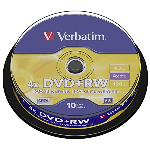 Verbatim DVD-RW 4x4.7GB, 10er Pack Spindel, DVD Rohlinge beschreibbar, 4-fache Brenngeschwindigkeit & Hardcoat Scratch Guard, DVD leer, Rohlinge DVD wiederbeschreibbar, DVD rewritable von Verbatim