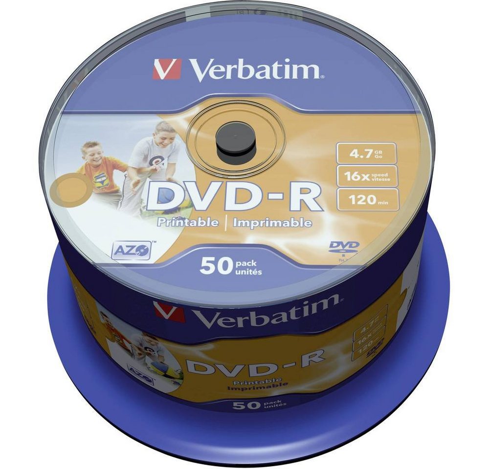 Verbatim DVD-Rohling 16x DVD-R Printable 50er Spindel, Bedruckbar von Verbatim