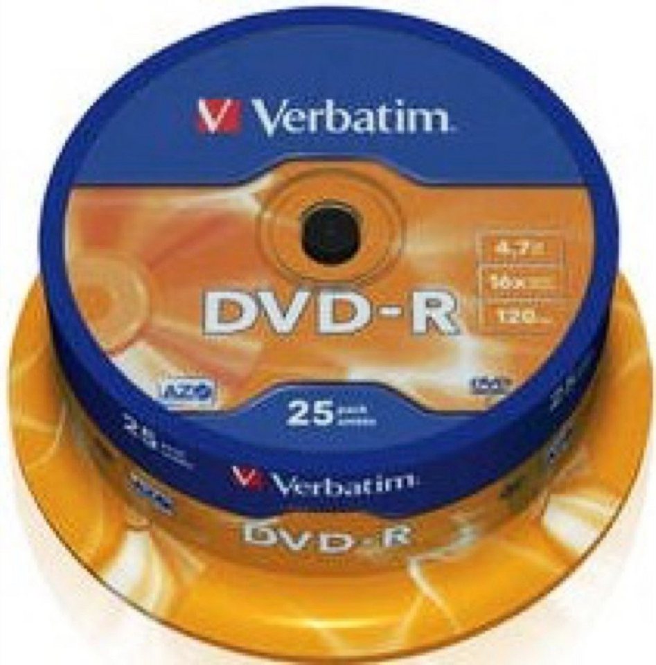 Verbatim DVD-Rohling 25 Verbatim Rohlinge DVD-R 4,7GB 16x Spindel Verbatim DVD-Rohling 25 Verbatim Rohlinge DVD-R 4,7GB 16x Spindel von Verbatim