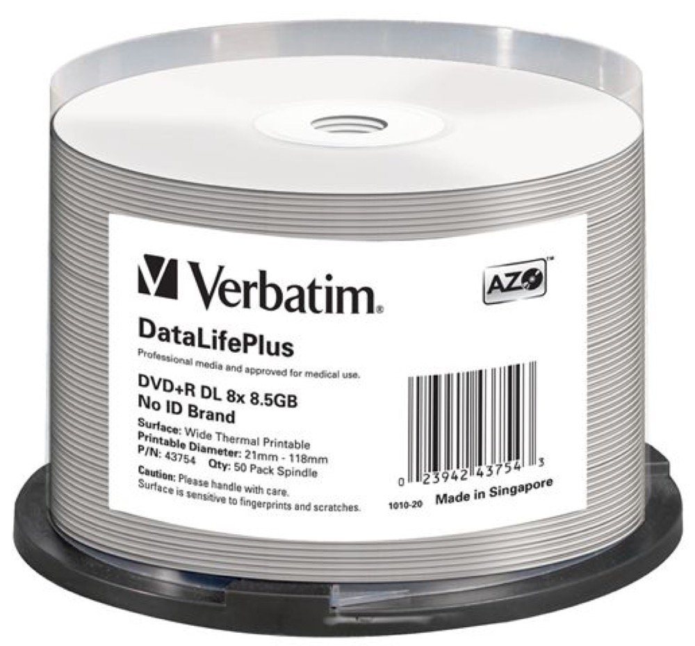 Verbatim DVD-Rohling 50 Professional DVD+R Double Layer printable Thermo 8,5GB 8x Spindel Verbatim DVD-Rohling 50 Professional DVD+R Double Layer printable Thermo 8,5GB 8x Spindel von Verbatim