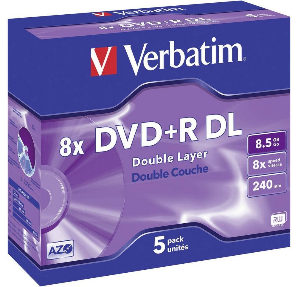 Verbatim DVD-Rohling DVD+R 8.5 GB Rohlinge 5 St Jewelcase von Verbatim