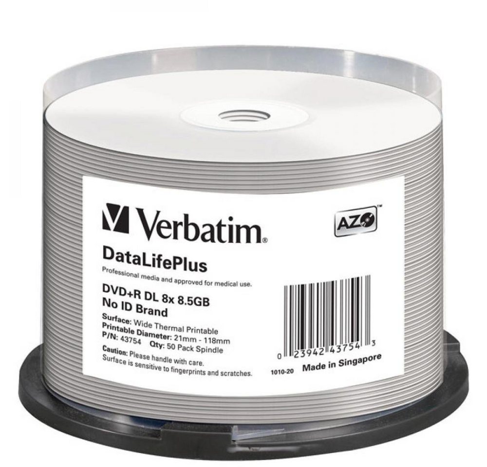 Verbatim DVD-Rohling DVD+R DL 8,5 GB Verbatim 8x Speed Double Layer DataLifePlus Wide Therm von Verbatim