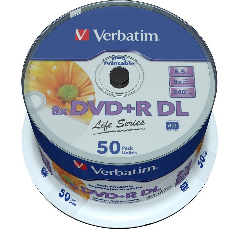 Verbatim DVD-Rohling DVD+R DL 8.5GB 8x 50er Spindel bedruckbar, Bedruckbar von Verbatim