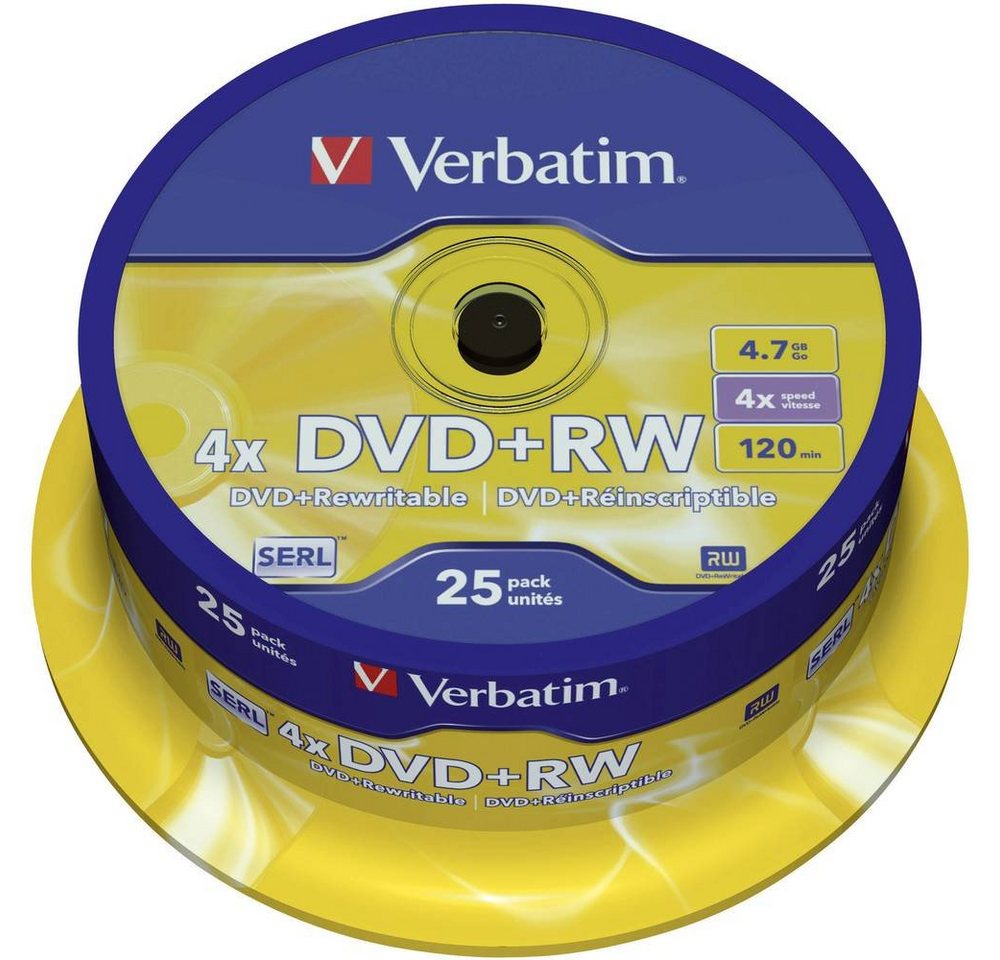 Verbatim DVD-Rohling DVD+RW 4.7 GB 4x 25er Spindel, Wiederbeschreibbar von Verbatim