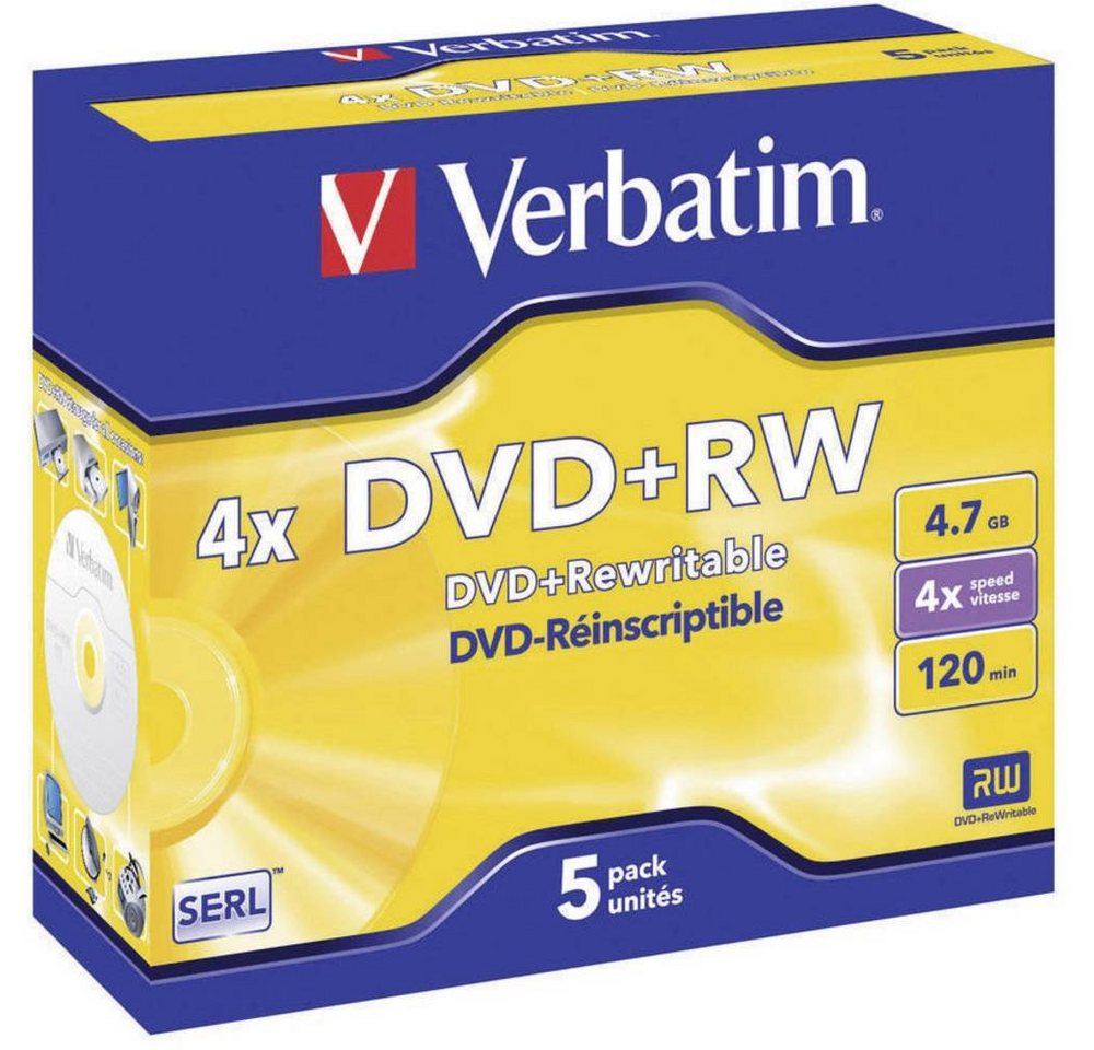 Verbatim DVD-Rohling DVD+RW 4.7GB 4x Matt 10 Jewel Case, Wiederbeschreibbar, Silber Matte Oberfläche von Verbatim