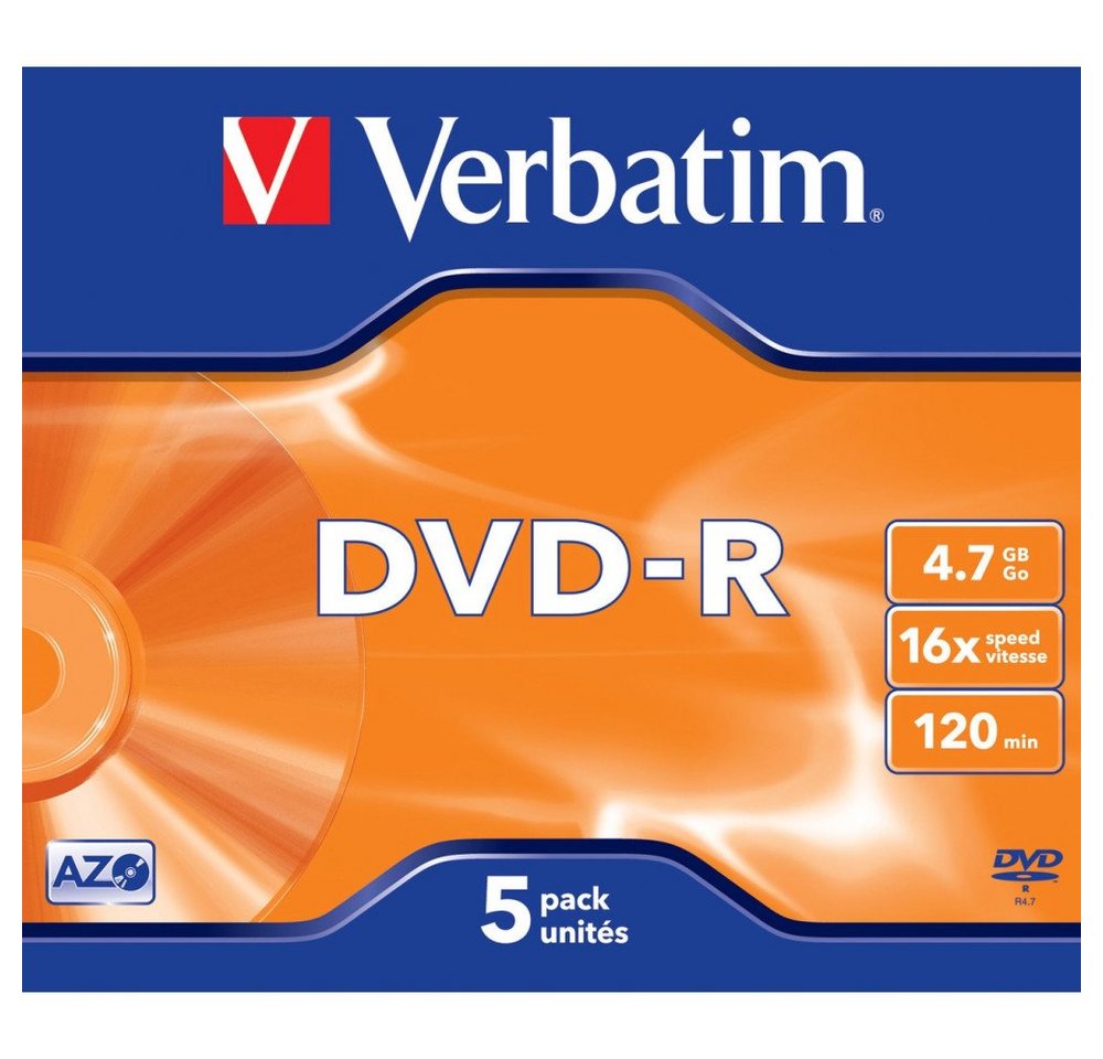 Verbatim DVD-Rohling DVD-R 4.7GB 16x 5er-Pack JC DVD-Rohlinge von Verbatim