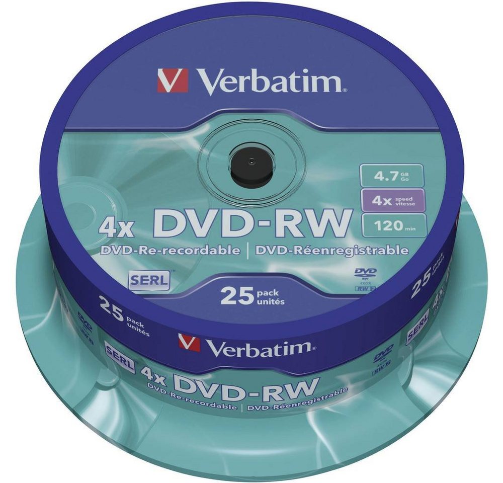 Verbatim DVD-Rohling DVD-RW 4.7 GB 4x 25er Spindel, Wiederbeschreibbar von Verbatim