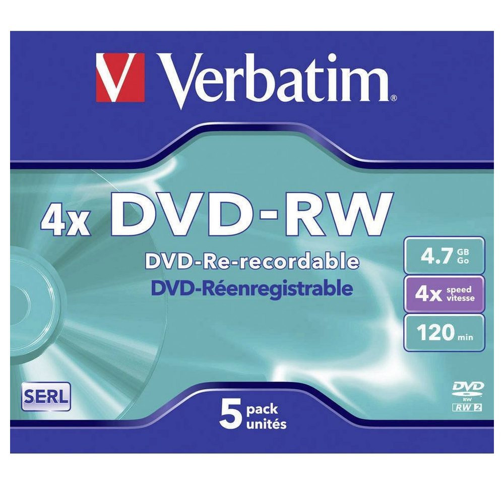 Verbatim DVD-Rohling DVD-RW 4.7 GB 4x 5er Jewelcase, Wiederbeschreibbar von Verbatim