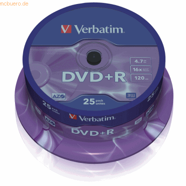 Verbatim DVD-Rohlinge DVD+R 4,7GB/16x auf Spindel VE=25 Stück von Verbatim