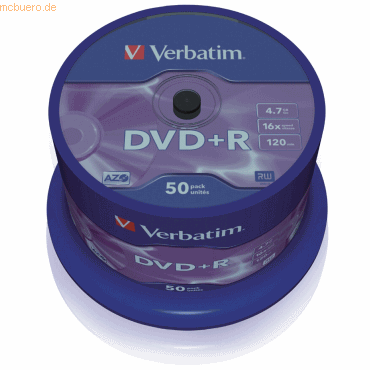 Verbatim DVD-Rohlinge DVD+R 4,7GB/16x auf Spindel VE=50 Stück von Verbatim