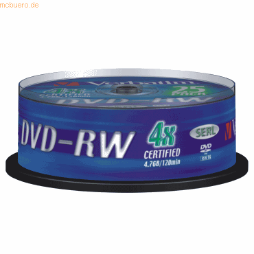 Verbatim DVD-Rohlinge DVD-RW 4,7GB/4x auf Spindel VE=25 Stück von Verbatim