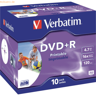 Verbatim DVD-Rohlinge bedruckbar DVD+R 4,7GB/16x im Jewel Case VE=10 S von Verbatim