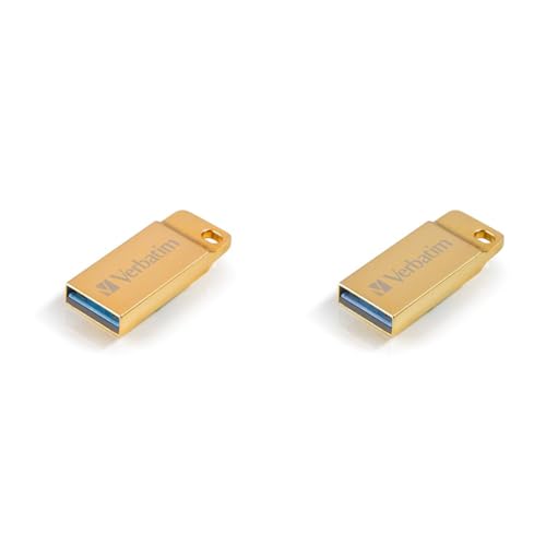 Verbatim Executive USB-Stick aus Metall, 32 GB, USB 3.2 Gen 1, USB Speicherstick, für Laptop Notebook Ultrabook TV Autoradio, USB-3-Stick, Datenstick inklusive Schlüsselring, Gold (Packung mit 2) von Verbatim