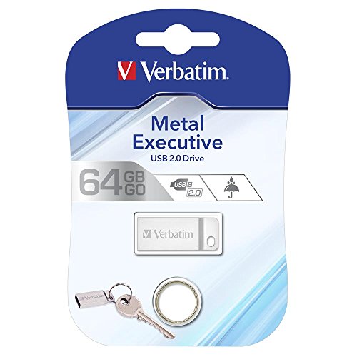 Verbatim Executive USB-Stick aus Metall 64 GB, USB 2.0, USB Speicherstick, für Laptop Notebook Ultrabook TV Autoradio, USB 2.0 Stick, Datenstick inklusive Schlüsselring, Silber von Verbatim