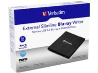 Verbatim External Slimline, Schwarz, Slot-In Laufwerk, Desktop / Notebook, Blu-Ray RW, USB 3.2 Gen 1 (3.1 Gen 1), 145 mm von Verbatim