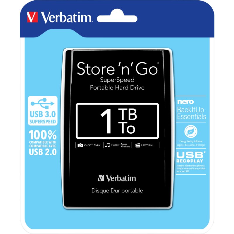 Verbatim Festplatte 1TB, USB 3.0, 6.35cm (2.5''), schwarz von Verbatim