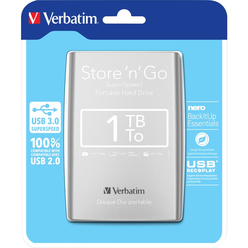 Verbatim Festplatte 1TB, USB 3.0, 6.35cm (2.5''), silber von Verbatim