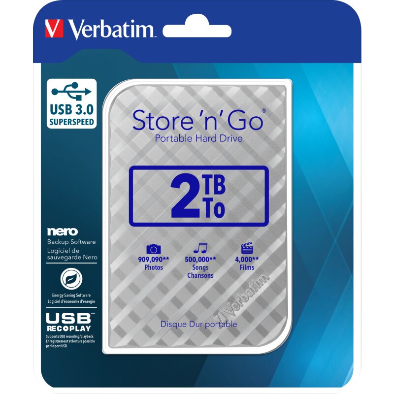 Verbatim Festplatte 2TB, USB 3.0, 6.35cm (2.5''), silber von Verbatim