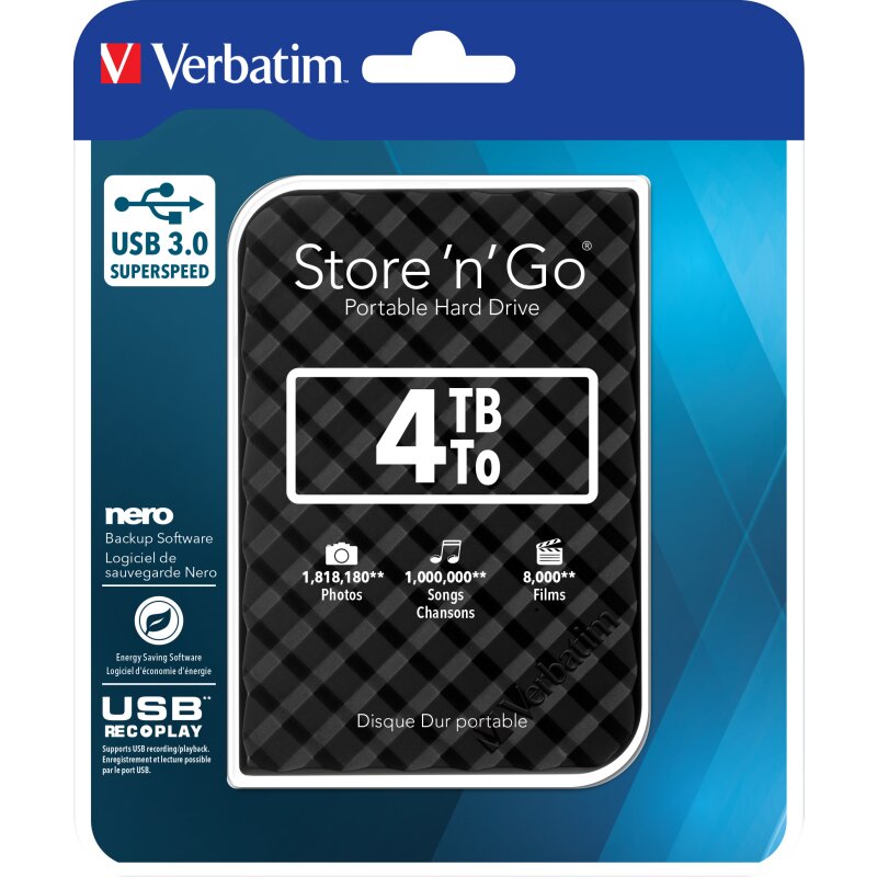 Verbatim Festplatte 4TB, USB 3.0, 6.35cm (2.5''), schwarz von Verbatim