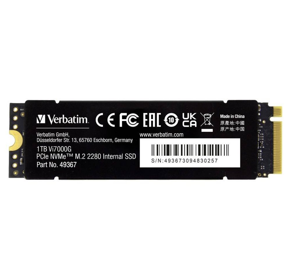 Verbatim G PCIe NVMe™ M.2 SSD 1 TB SSHD-Hybrid-Festplatte, NVMe (NVM Express), geeignet für PlayStation 5™ von Verbatim
