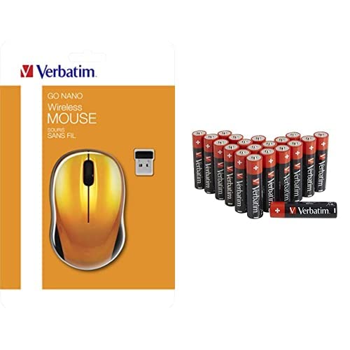 Verbatim GO Nano-Computermaus, inklusive 20 AA-Alkalibatterien, kabellose Maus mit 3 Tasten, Funkmaus für Laptop, Notebook, PC und MAC, Verbindung via Nano-Receiver, Orange von Verbatim