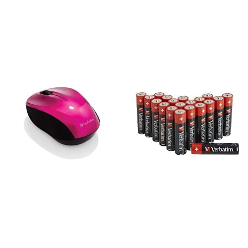 Verbatim GO Nano-Computermaus, inklusive 20 AA-Alkalibatterien, kabellose Maus mit 3 Tasten, Funkmaus für Laptop, Notebook, PC und MAC, Verbindung via Nano-Receiver, Pink von Verbatim
