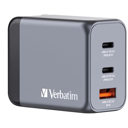 Verbatim GaN Charger 65 W, 3 Ports USB-C Ladegerät, Power Adapter mit 2 x USB-C und 1 x USB-A, Schnellladegerät als Mehrfachstecker, für Apple MacBook, Notebook, iPad, iPhone, Samsung und Co Verbatim GaN Charger 65 W, 3 Ports USB-C Ladegerät, Power Adapter mit 2 x USB-C und 1 x USB-A, Schnellladegerät als Mehrfachstecker, für Apple MacBook, Notebook, iPad, iPhone, Samsung und Co von Verbatim