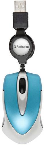 Verbatim Go Mini Maus USB Optisch Karibikblau 3 Tasten 1000 dpi mit Kabelroller von Verbatim