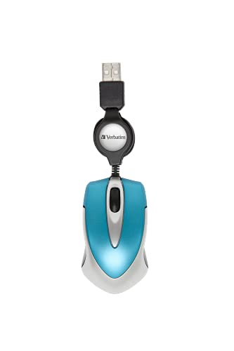Verbatim Go-Mini optische Travel-Maus, kleine Computermaus mit einziehbarem Kabel, USB-A, USB-Maus mini mit 1000 dpi, für Laptop, Notebook, PC & MAC, kompaktes Design, Caribbean Blue von Verbatim